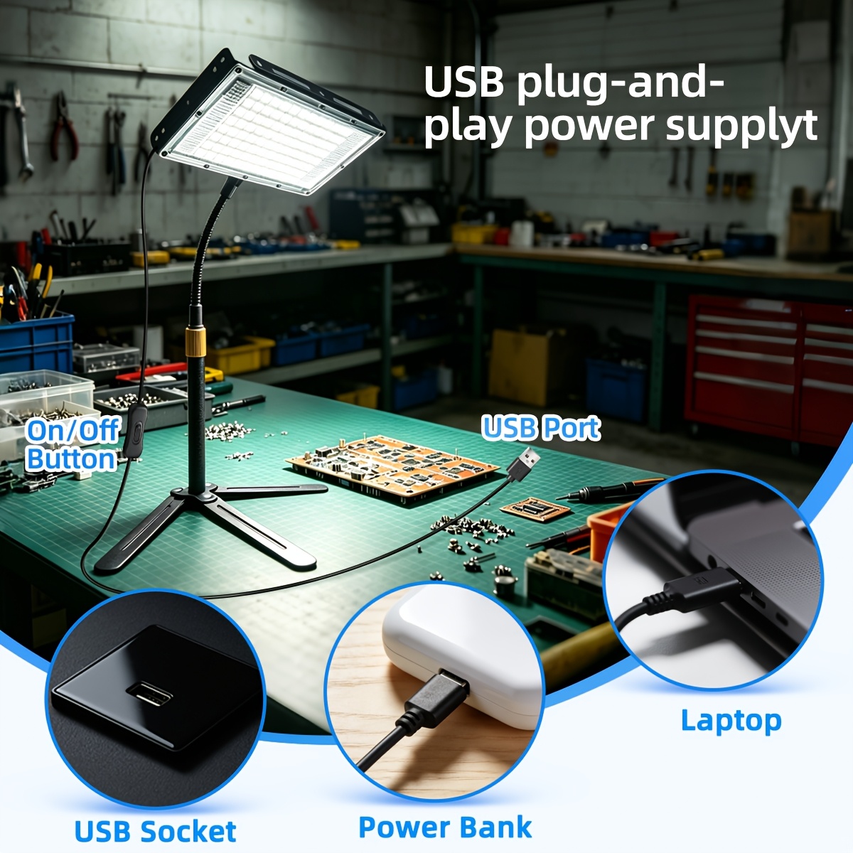 Flexible USB Work Lights with Telescopic Rod and Adjustable Angle
