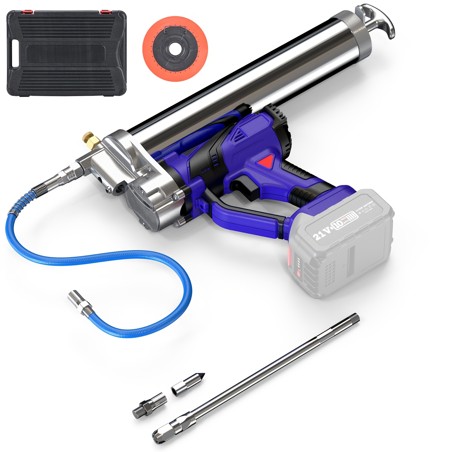 Image of Taskstar 12000 Psi Cordless Electric Grease Gun - Brushless Motor, Variable Speed, Led Light, Suitable For Automotive And Heavy Equipment, Machinery Lubrication, And Industrial Maintenance