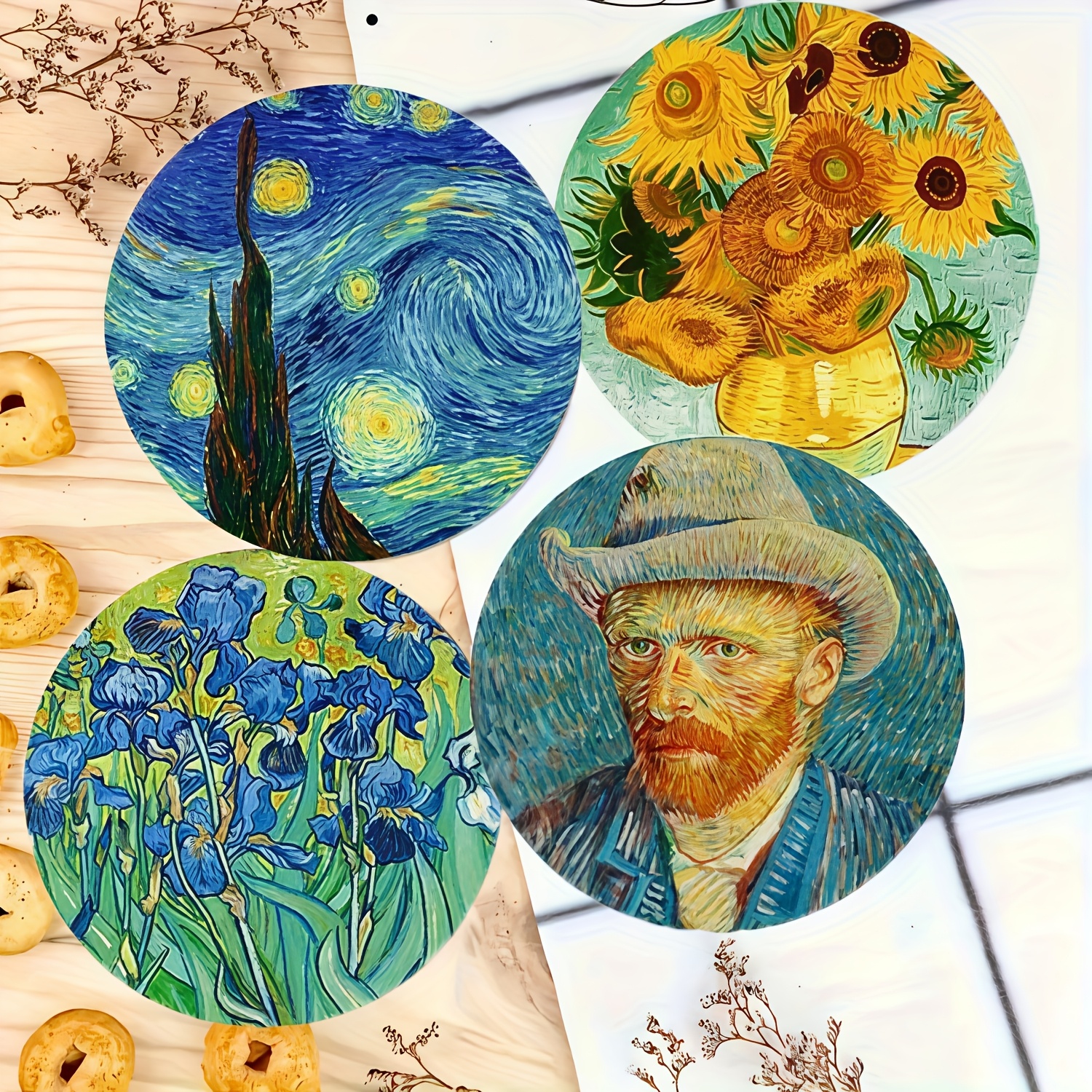 TEMU 4 Piezas de Posavasos Artísticos - Tapetes para Bebidas en , Resistentes al y Antideslizantes, Ideales para Decoración del Hogar y Regalos