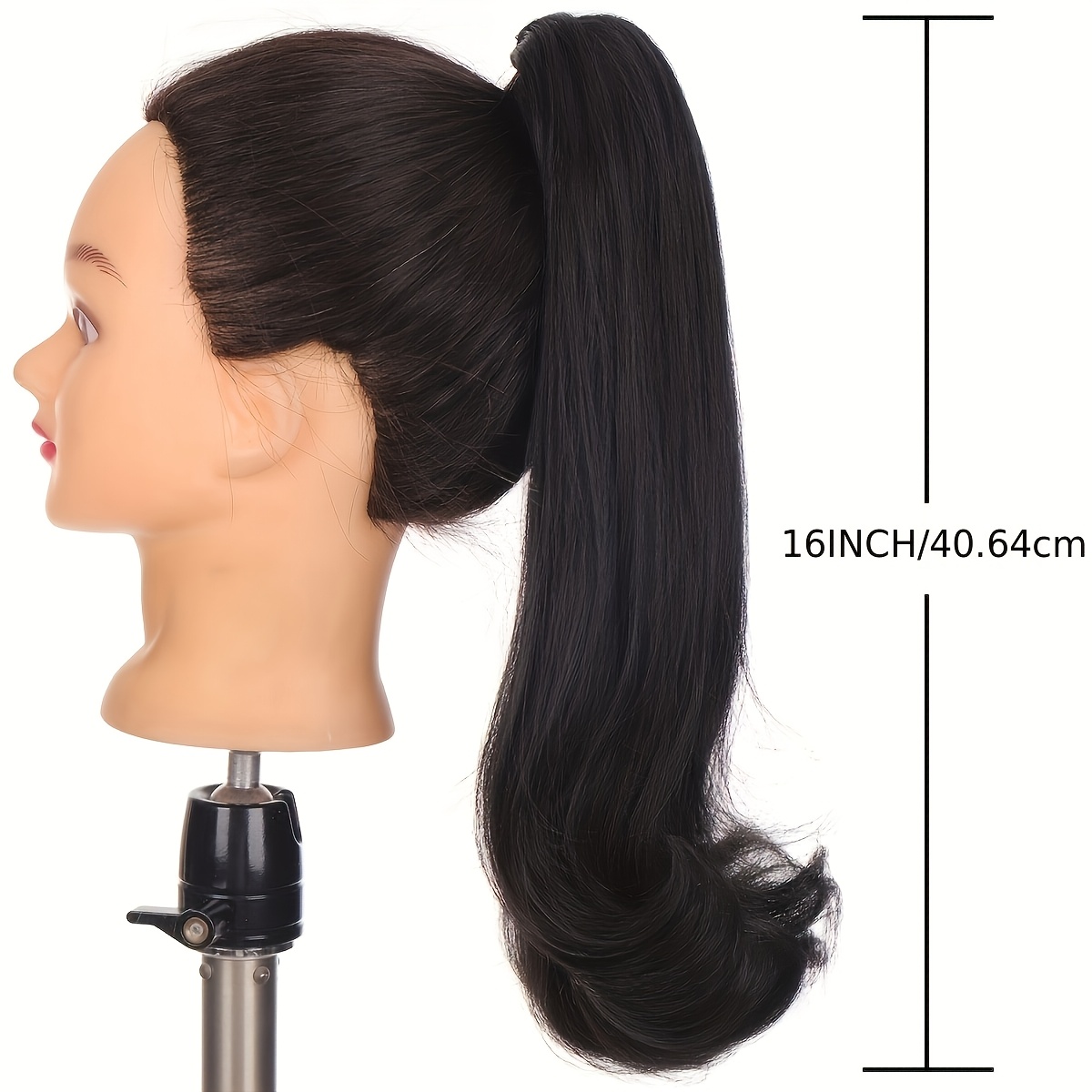 16   straight synthetic ponytail hair extensions with 2 plastic comb & drawstring - natural black loose curly style, easy to style, adds volume & length,   women s hair, versatile hairpiece,   hairpiece details 4