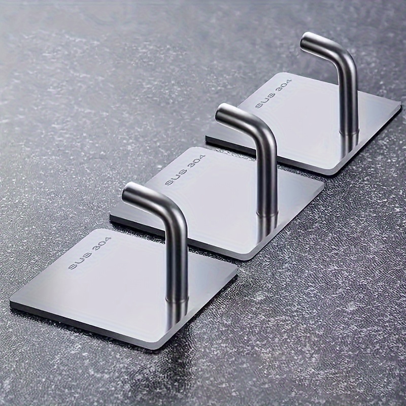 

3-pack Stainless Steel Adhesive Hooks, Multipurpose Kitchen Hooks, Casual Style, Wall Mounted Storage For Home & Office