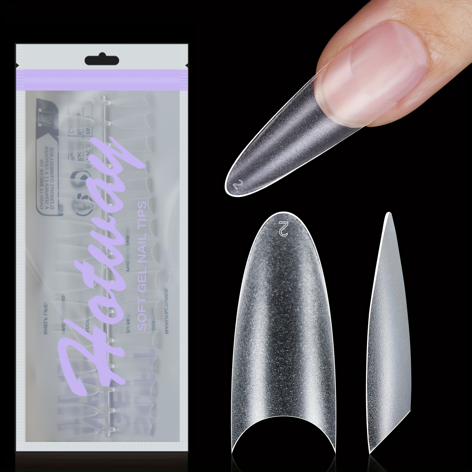 

180pcs Luxenail Shaped Long Coffin Fake Nail Tips, Matte Acrylic Nail Extensions In Transparent Solid Color, Half Cover Design For Home Manicure And Nail Art