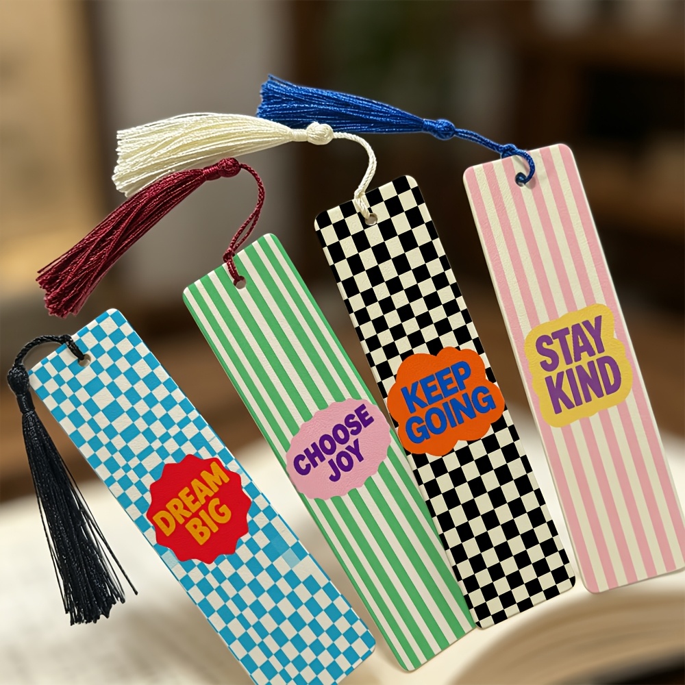 TEMU Set di segnalibri in con citazioni ispiratrici a , 4 pezzi, 5.9X1.57 pollici, resistenti, con nappe, clip per in stile trendy