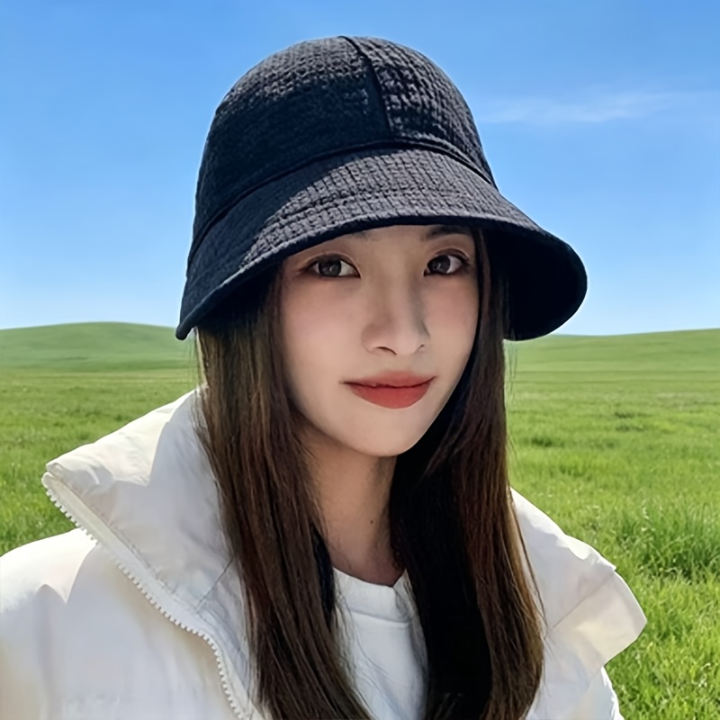 TEMU 1pc Summer Waffle Fisherman Hat Women' Natural Sunshade Basin Hat Decorate Face Shape Versatile Casual Duck Tongue Hat