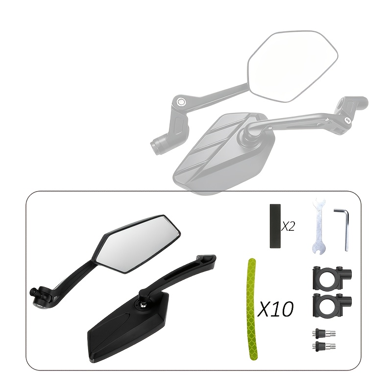 TEMU 2pcs Clamp-on Handlebar Rearview Mirrors, Black Rhombus 360° Rotatable Wide-angle Mirrors, 10pcs Reflective Stickers, Accessories, Fits 22-25mm