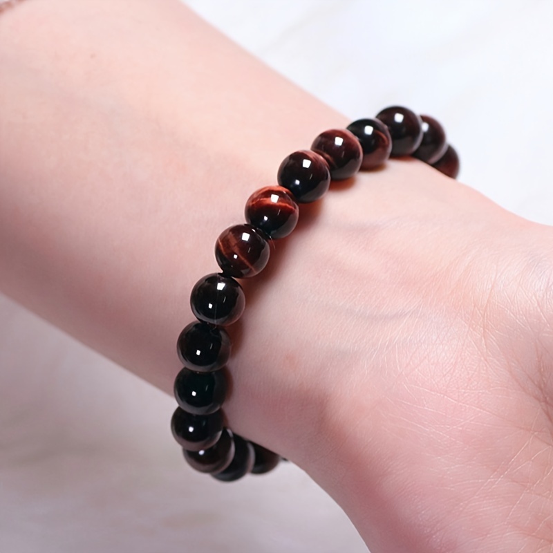 

1pc Natural Red Tiger Eye Stone Hand Jewelry For Men And Women Elegant Cute Style Cat Eye Stone Lucky Wealth Beaded Bracelet