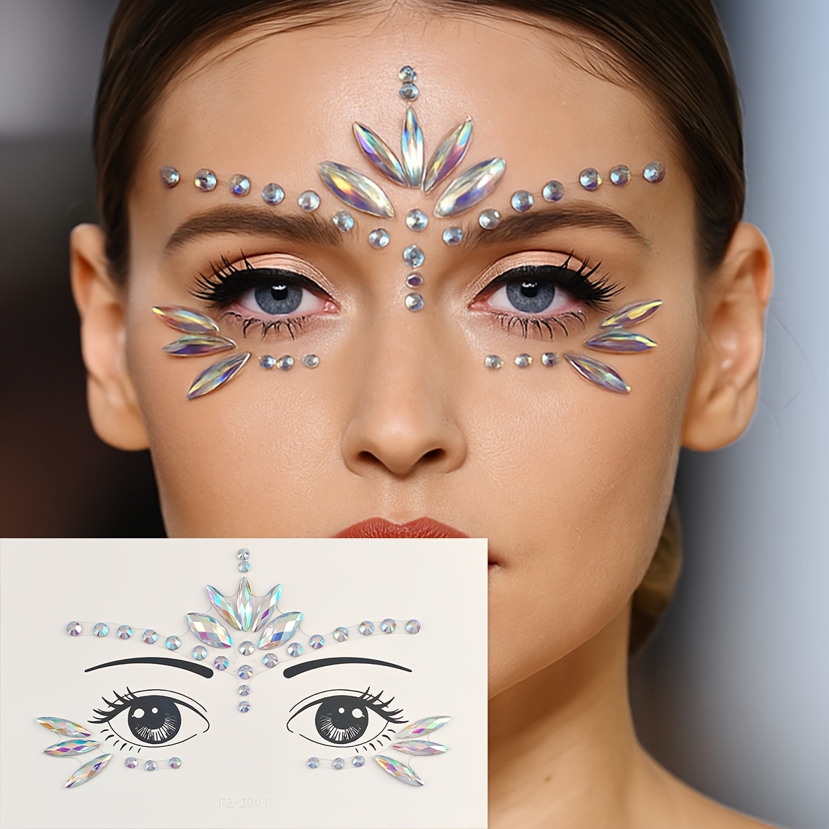 Image of 1 Sheet 3d Face Gem Stickers, Shining Geometric Rhinestone Face Tattoo Sticker, Acrylic Gem Stickers For Face Makeup Party & Music Festival Decoration