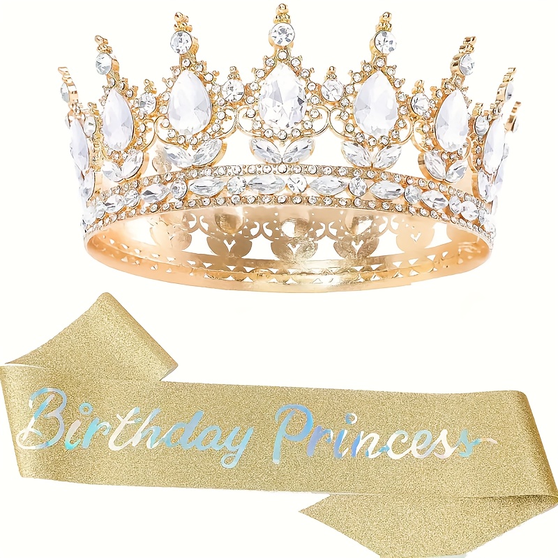 TEMU 2pcs/set Rhinestone Birthday Queen Crown Kit With And Sash - Additions For Women, Perfect For Weddings, Bridal Showers, And , Birthday Party