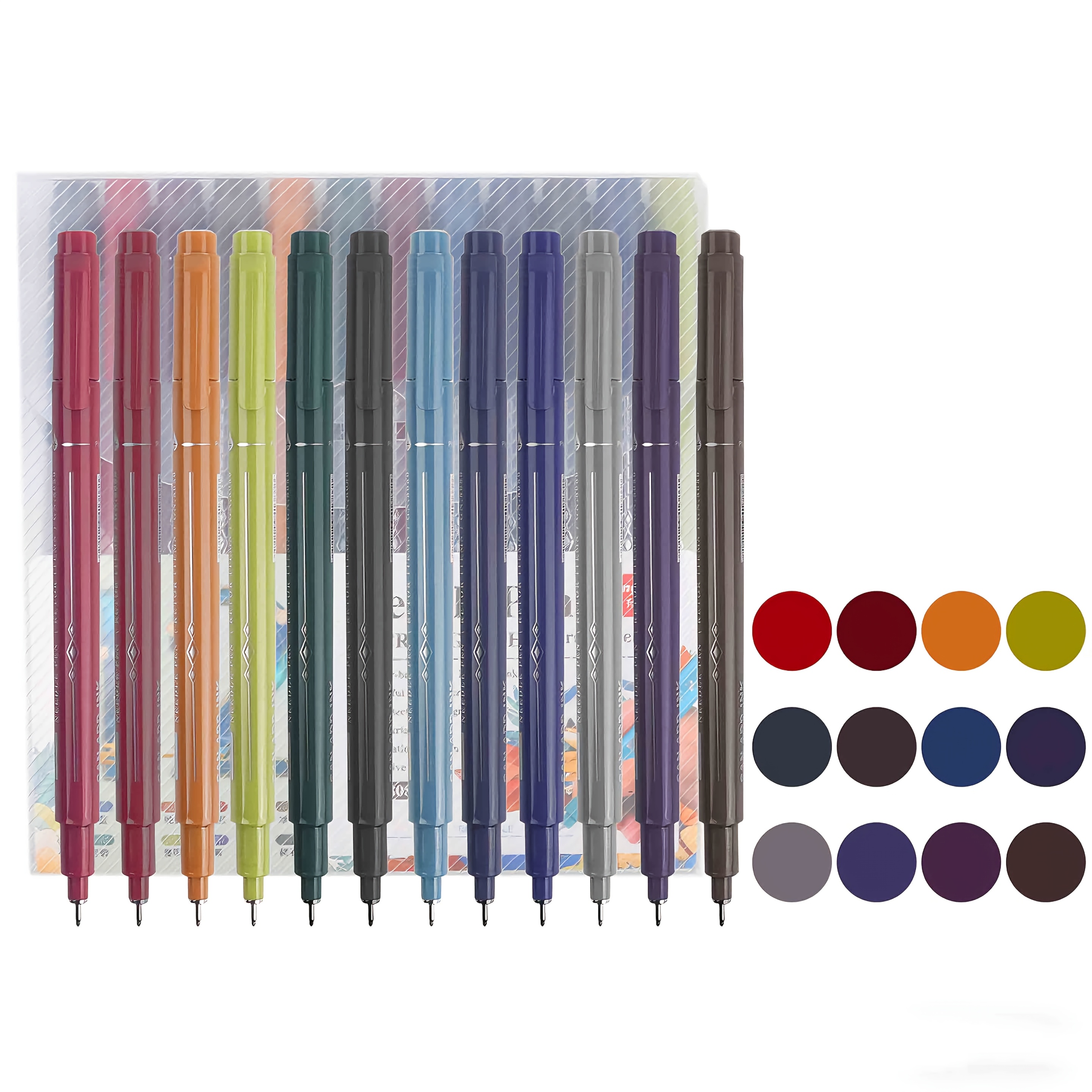 Image of 12 Color Drawing And Doodling Pens | 0.5mm Tip, Quick-drying Ink, Non-toxic, Easy To Hold - Ideal For Students And Artists