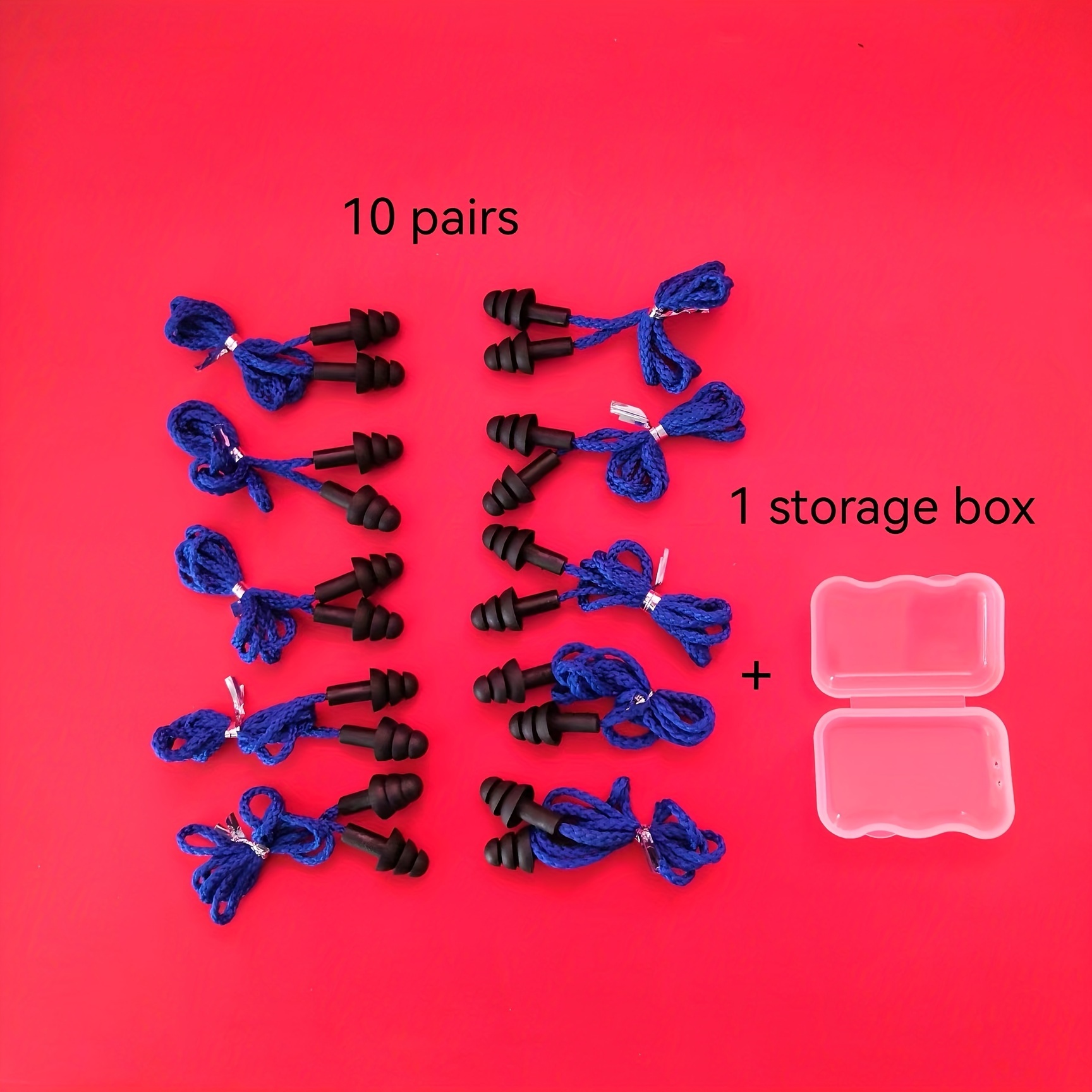 

10 Pairs Swimming Earplugs With Strap + Storage Box