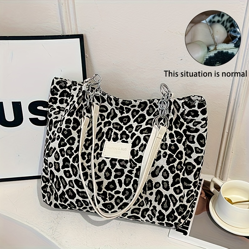 E-shop 1 Stück Leopardenmuster Cord Schultasche, Damen Handtasche Geldbörse, Plüsch Hängetasche Mode Accessoires, Große Kapazität Umhängetasche Deko