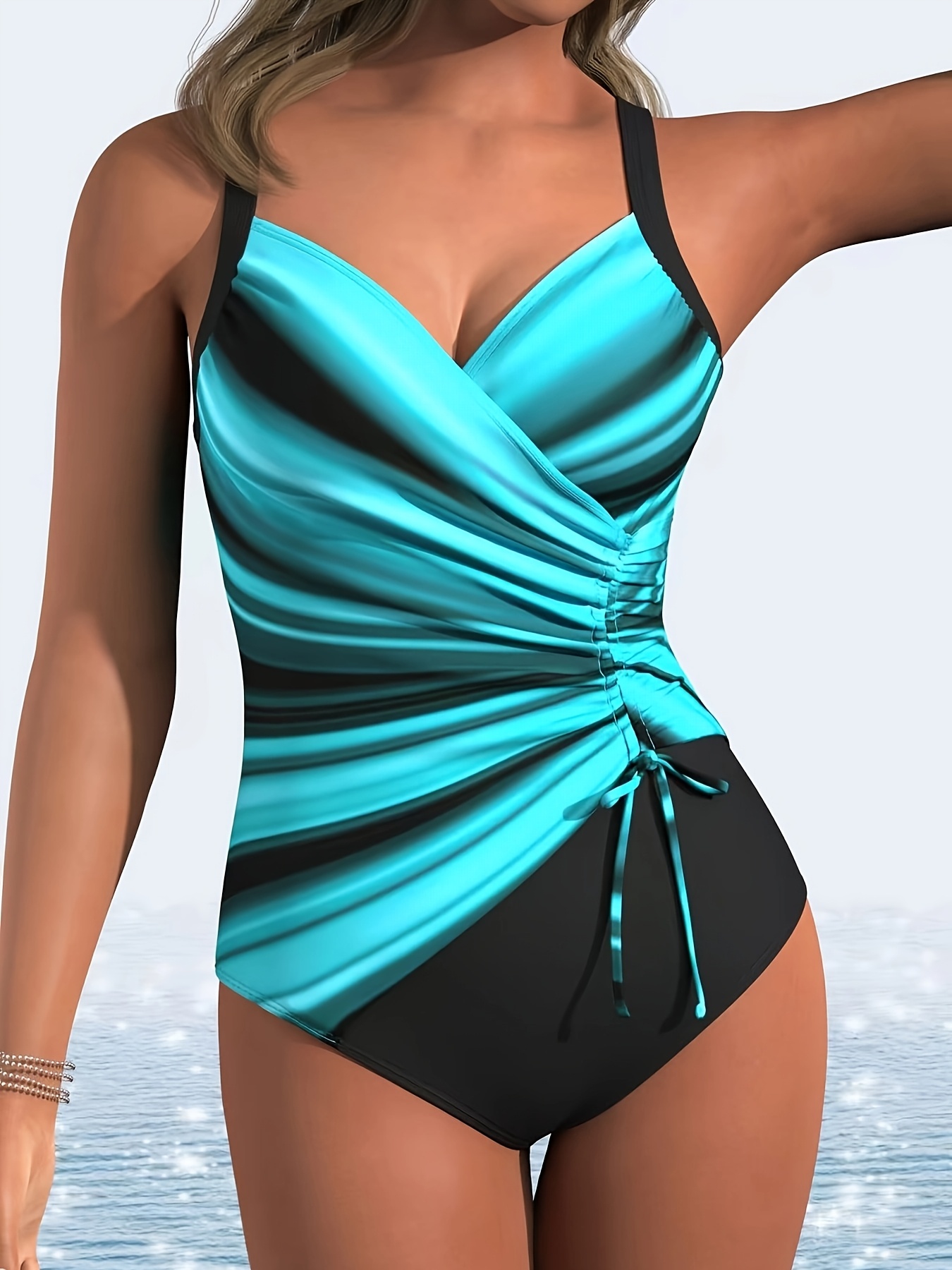 ladies plus size black and stripe   piece swimsuit casual v neck with removable padding high stretch fabric strapless design   brand   beach or poolside poolside attire   swimwear removable padding swimwea