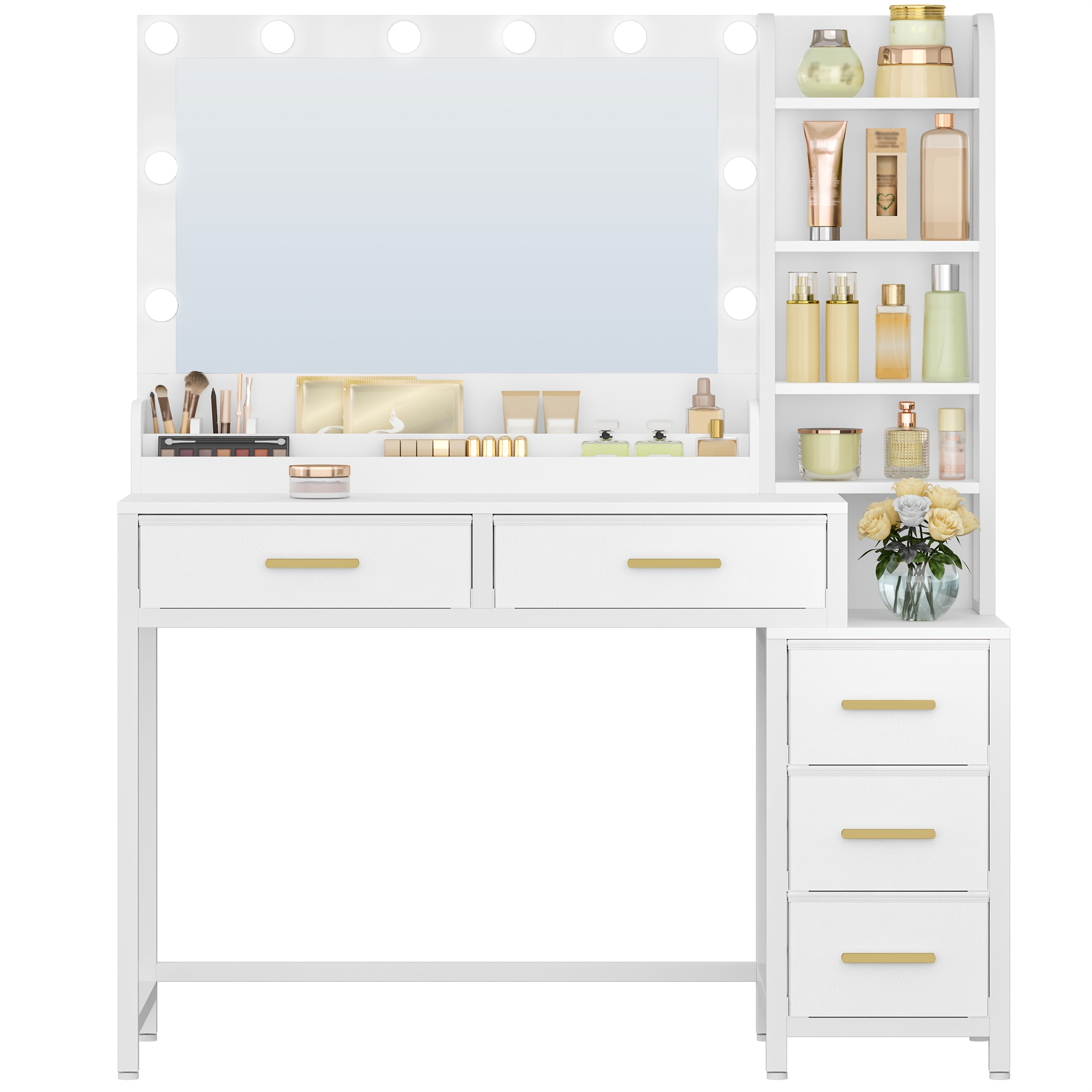 110 Cm Vanity with LED Lights, Large Mirror & Adjustable Brightness