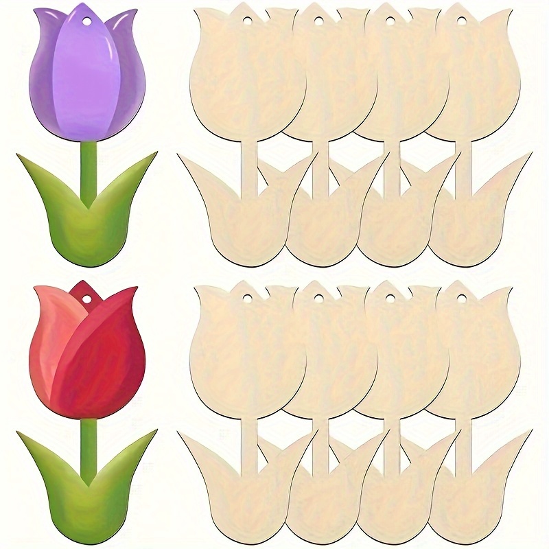 

10pcs Unfinished Wooden Tulips Pendants, Diy For Painting And , Blank For Favors And Box Decorations, Gathering Decor, No Needed, Hanging Ornaments