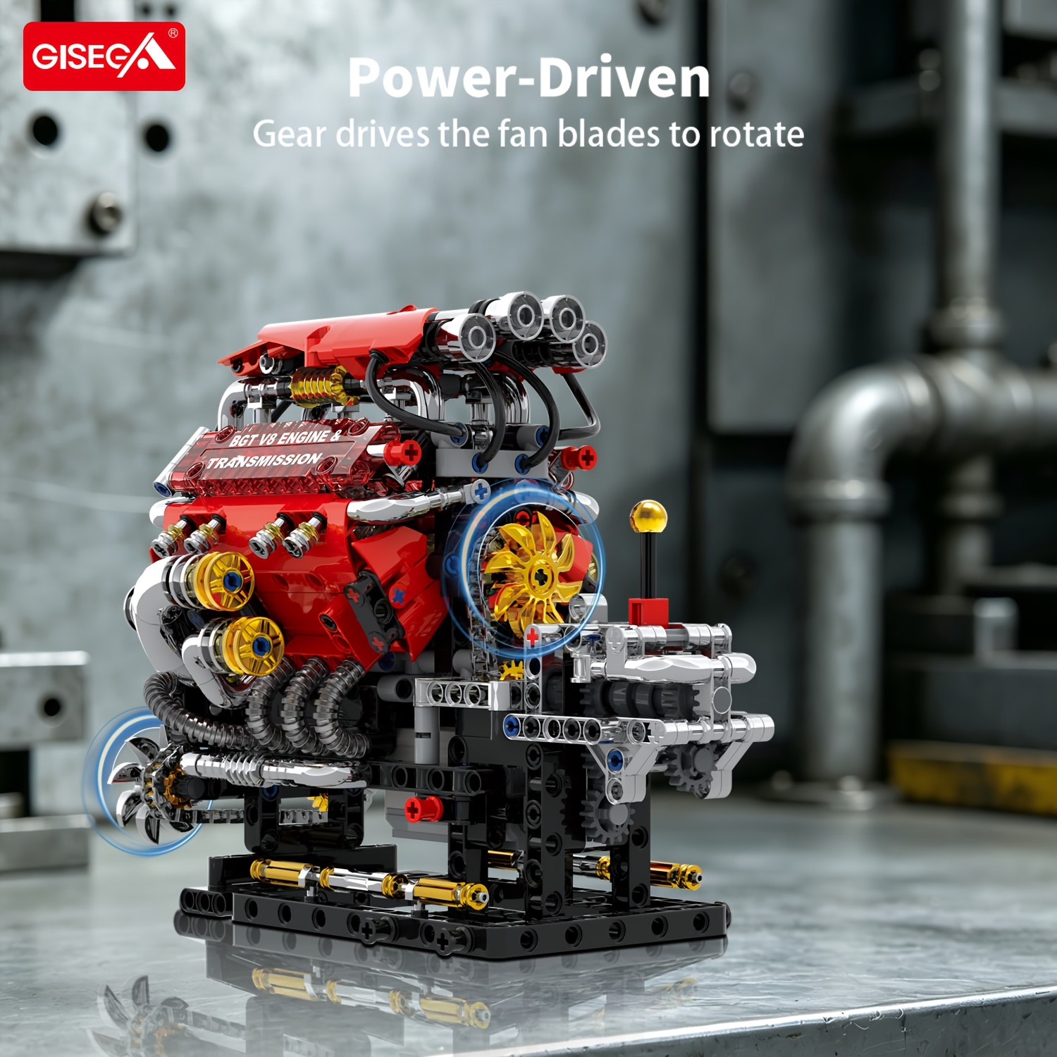 TEMU Moteur V8 avec Boîte de Vitesses, Blocs de Construction et Modèle de Voiture à Assembler, avec Modules de Moteur et Pièces Techniques Réalistes.
