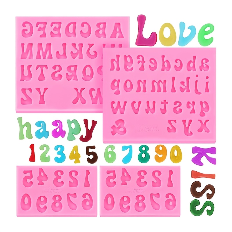 TEMU 4pcs Set Of And Lowercase Letters And Number Resin Clay Silicone Molds For Crafting And Decoration