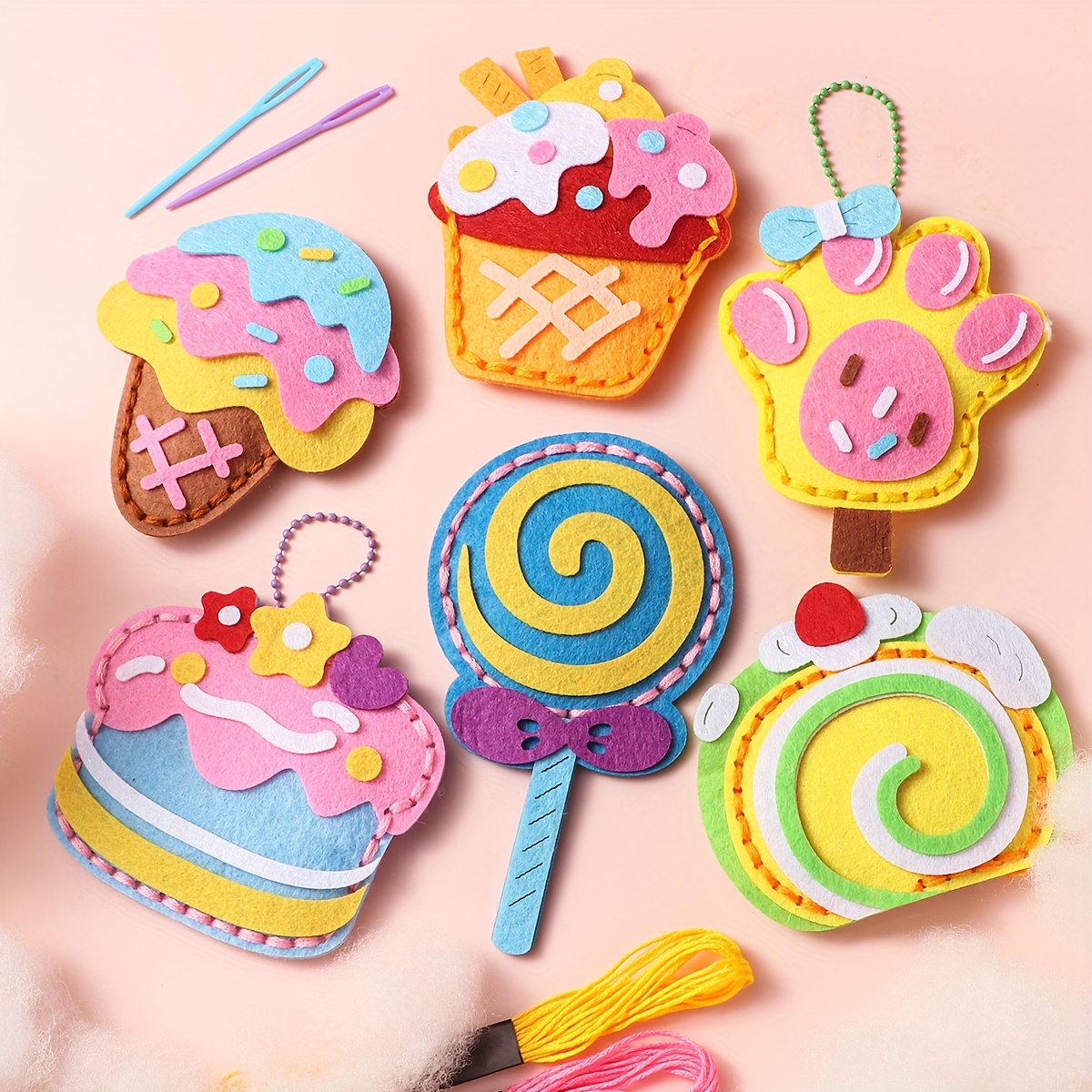6pcs Handmade Non-Woven DIY Pink Bag Keychain Jewelry Craft Kit