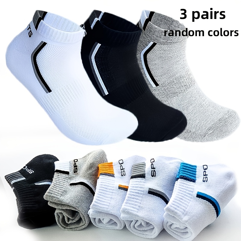 TEMU 3-pair Men's Breathable Mesh Casual Sports Ankle Socks, Sweat-absorbent And Wear-resistant, For Daily Wear, Random Colors