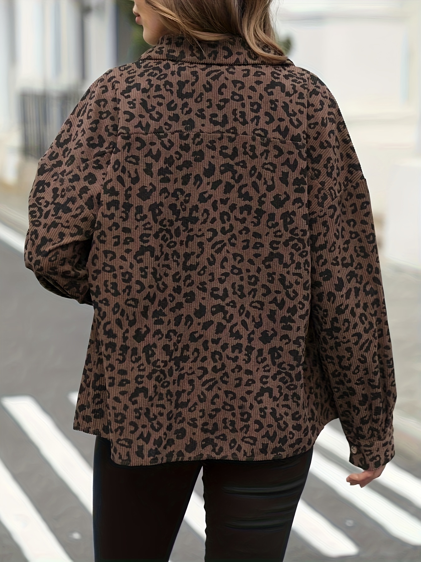 LNNGNIA Damen Cordjacke Mit Leopardenprint - Lässige Hemdjacke