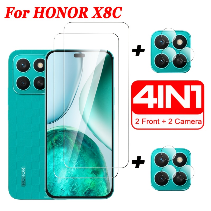 TEMU 4 en 1 para Honor X8C Vidrio Protector de Pantalla Transparente con Pegamento Completo para Honor X8C Vidrio Templado para Honor X8C Película de