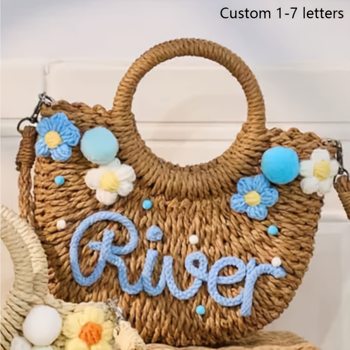 TEMU [Personalizable] 1 pieza Bolsa de playa de paja sintética con personalizado--Bolso de , bandolera o estilo cruzado--Regalo para ella/Regalo de