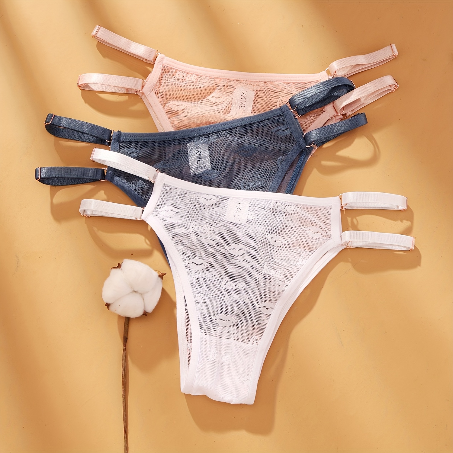 1-Pack Sexy Japanese-Style Lace Lips LOVE Double-Strap Panties | Adjustable Hollow Low-Waist Women'S Triangle Panties with Fashion Buckle