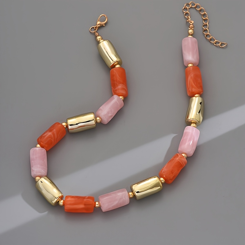 Minimalist Color Block Bamboo Resin Necklace For Women