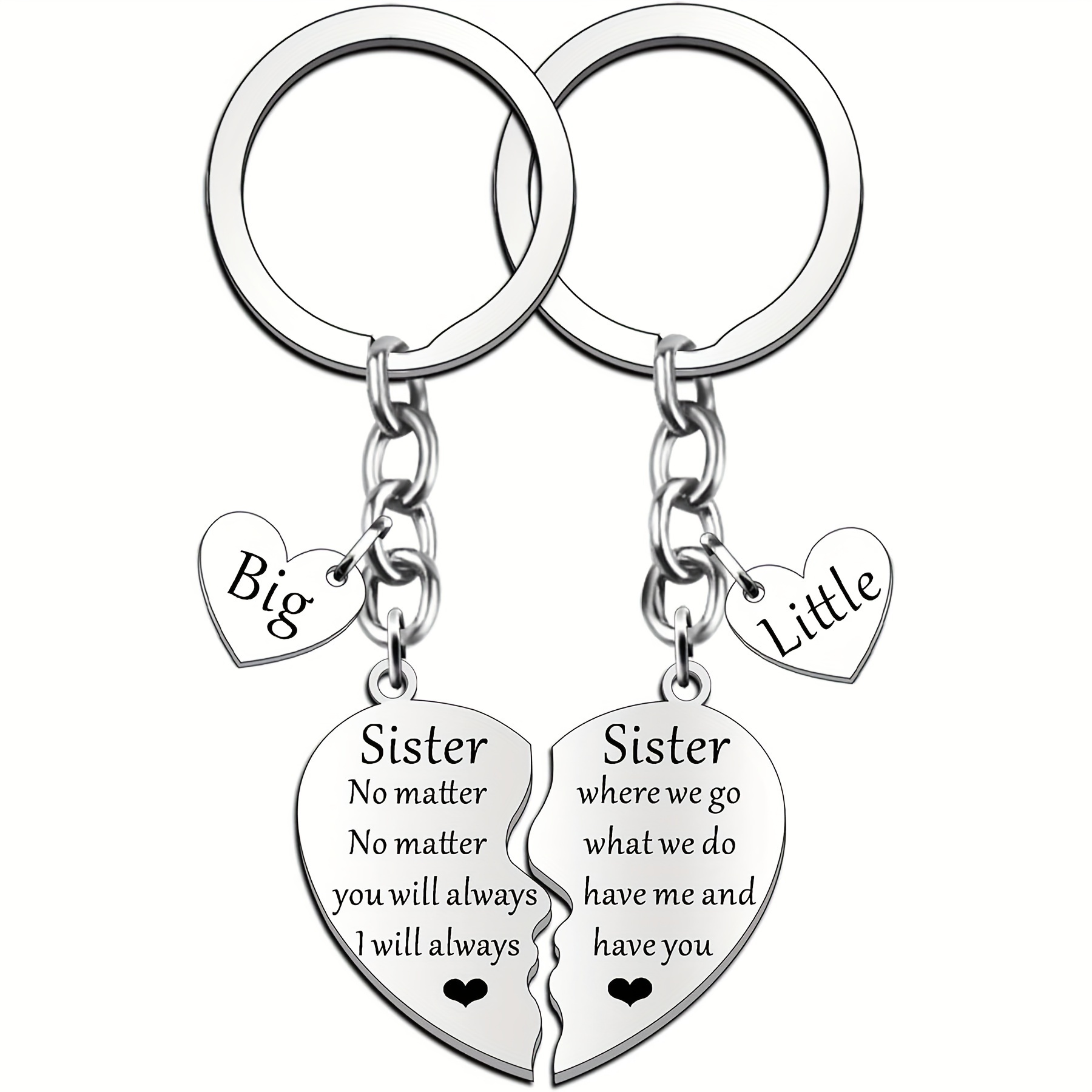 

2pcs/set Stainless Steel Keychain For Sisters - Heart-shaped Inspirational Quote Keyring, Perfect Gift From Big Sister To Or For Birthday, Christmas