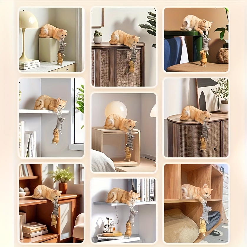 realistic cute mother and child cat statue creative resin kitten sculpture ornament   doll figurine home decor living room tabletop entrance decoration   animal display details 4