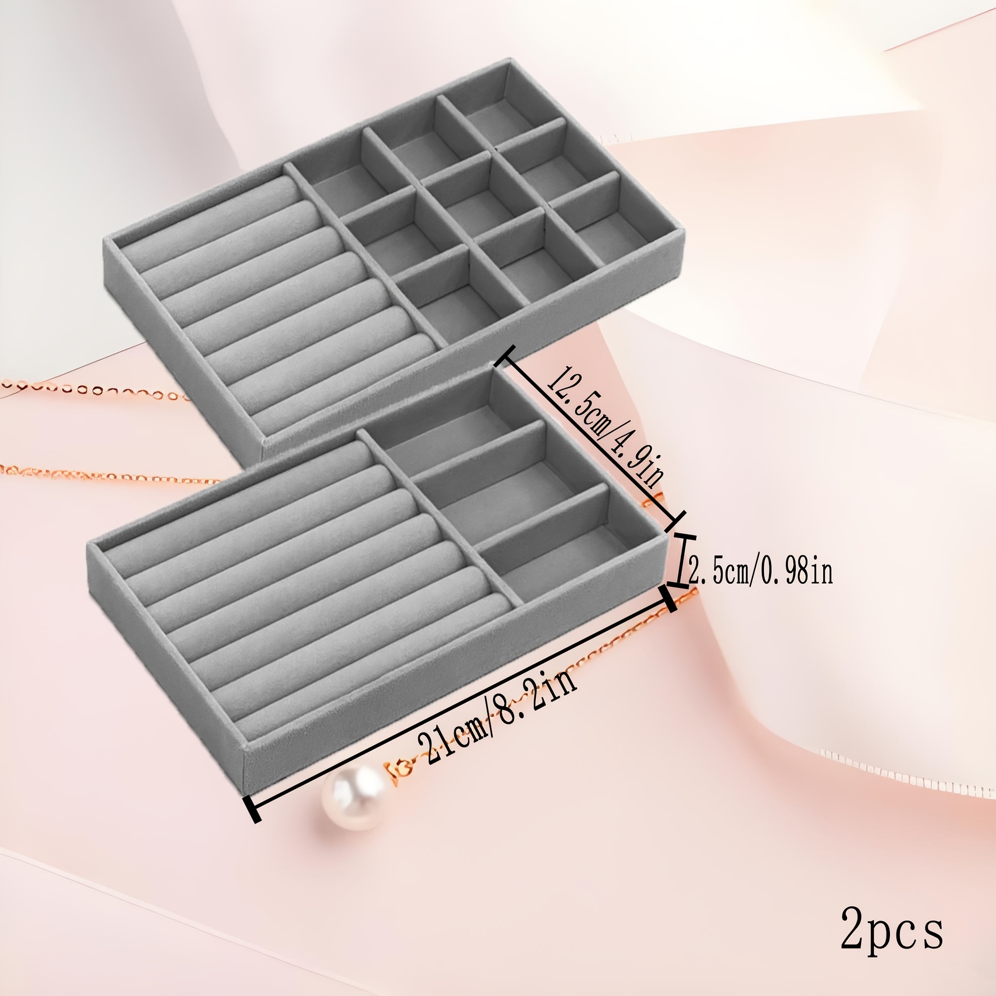 Oak Grey 2pcs Velvet Stackable Jewelry Box Set