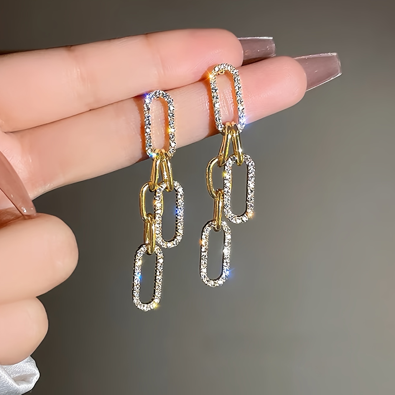 

Elegant Geometric Glass Rhinestone Drop & Dangle Earrings For Women, Zinc Alloy With 925 Sterling Silver Ear Needle, Luxury Earrings For Party, Banquet And