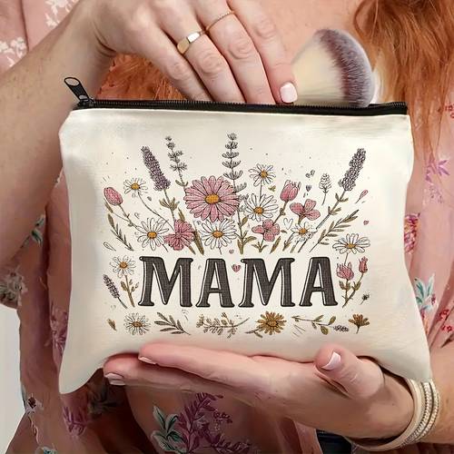 an elegant and minimalist moms makeup bag for mom a birthday gift for mom a multi functional travel cosmetic bag double sided linen a unique creative idea for a moms birthday gift a stylish and fun toiletry pouch
