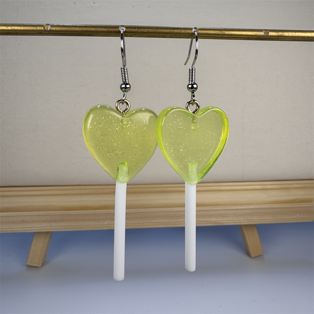candy color heart shape lollipop dangle earrings   resin jewelry valentines day gift for lovers details 6
