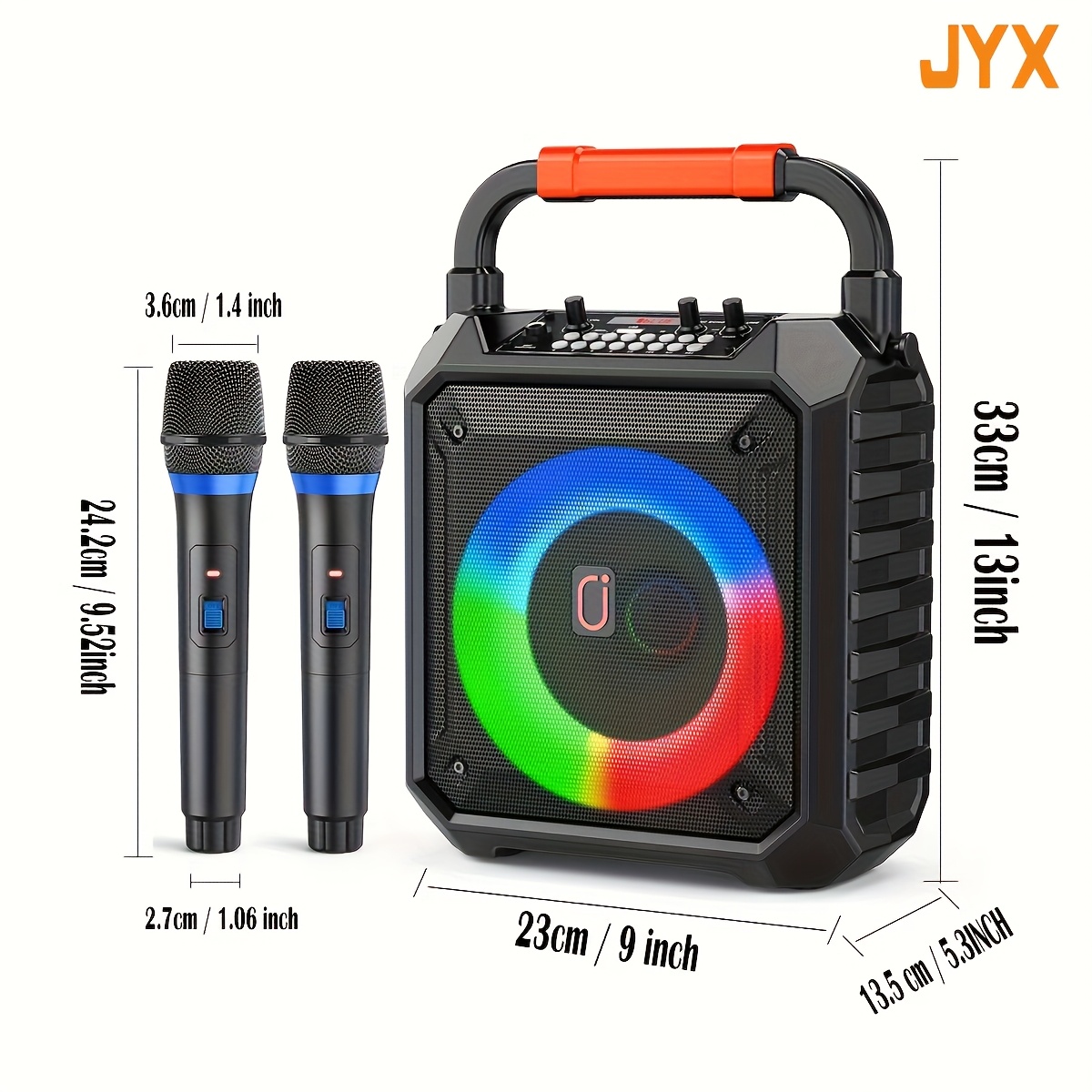 JYX T17-T караоке система за възрастни, домашна караоке машина с 2 безжични микрофона и светещ безжичен speaker