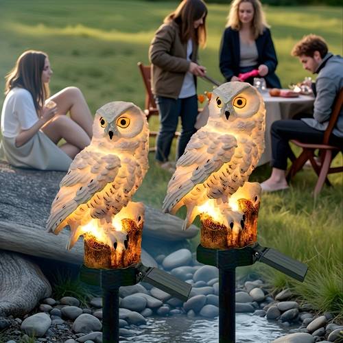 2 pack owl solar lights outdoor realistic design with glowing eyes solar powered led garden decor durable plastic auto on off button control for lawn yard fence owl solar lights outdoor patio accent lighting natureinspired lighting