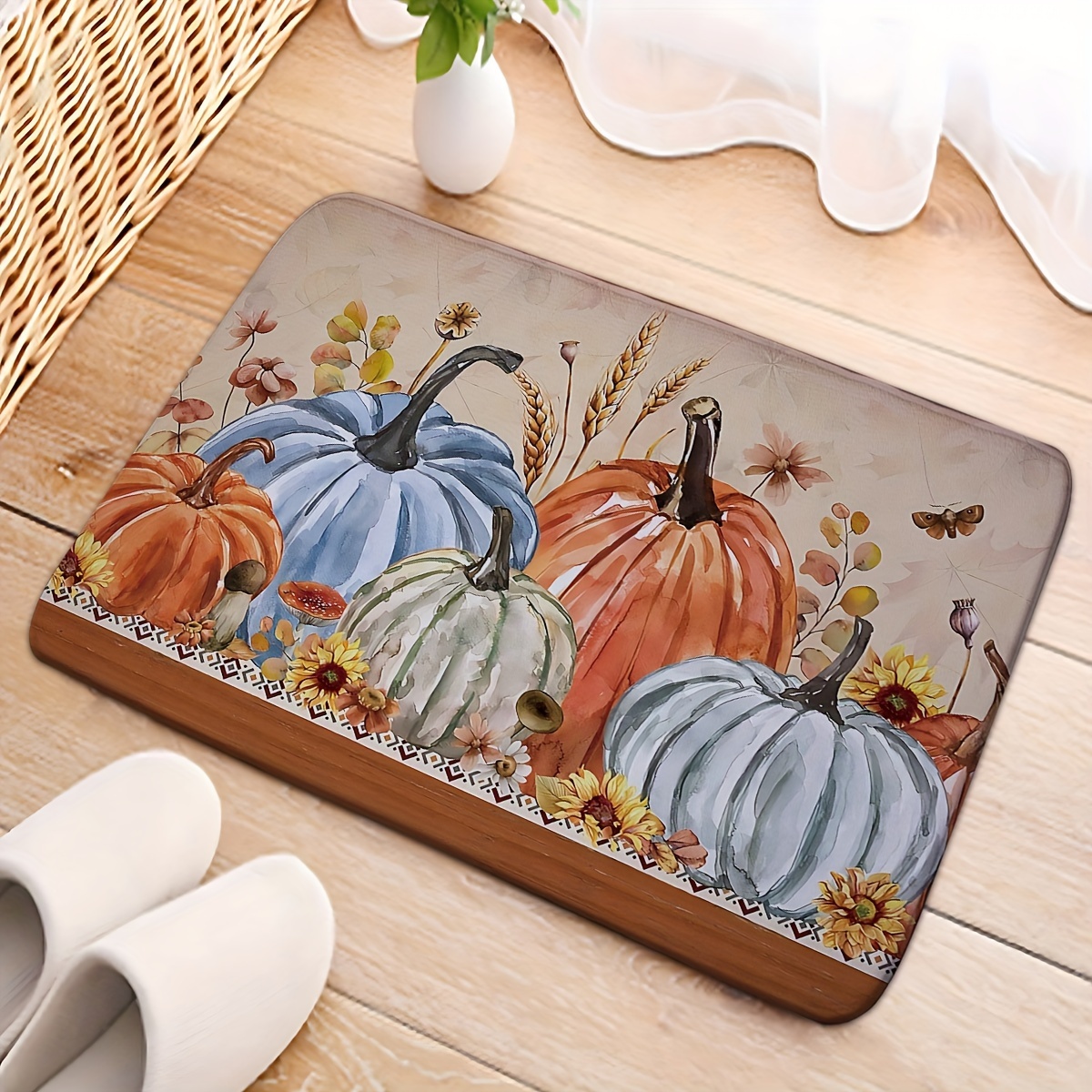 

Autumn Harvest Pumpkin Colorful Indoor Door Mat - Vintage, Non-slip & Quick Absorbent Entrance Rug, Perfect For Thanksgiving Decor, Machine Washable Polyester