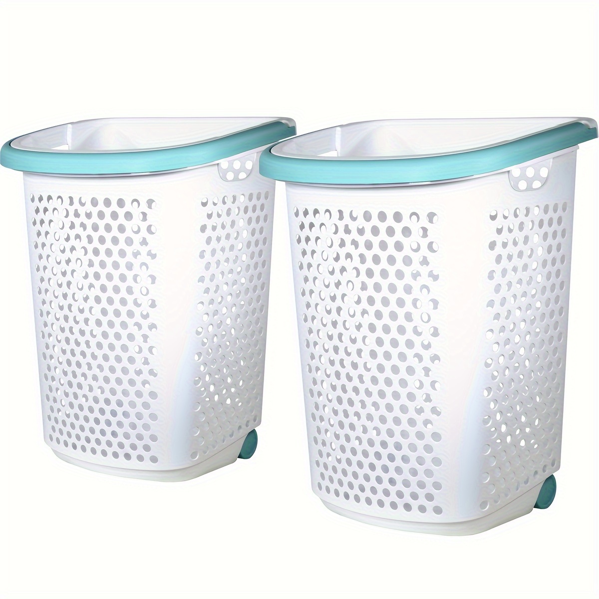 

2 Pack Large, Narrow Hamper On Wheels, 2 Rolling Plastic Laundry Hamper With Pop-up Handle, White