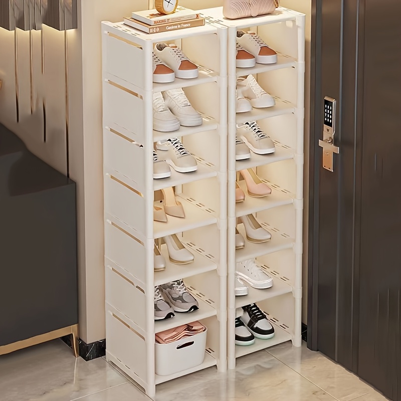 imagen del artículo 1  , zapatero y estante multifuncional, 2 colores disponibles: negro/ , a prueba de polvo, elevado y ancho, puede   zapatos de gran tamaño,    ,   para entrada,  , cocina, baño y otras  