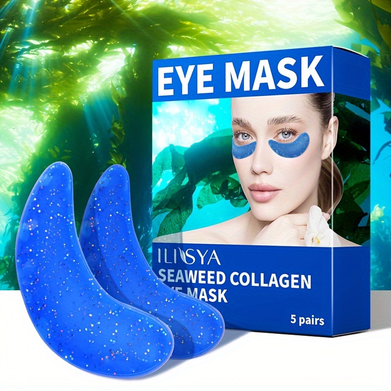5 Pairs Seaweed Collagen Eye Masks, Crescentshaped Hydrogel, Intensive