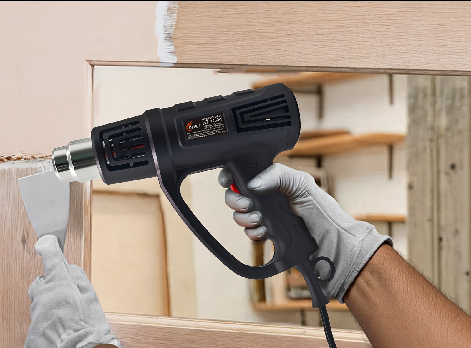 DKEOF Hot Air Gun 1200W, a Fast Heating Hot Air Gun Kit, Features Dual Temperature Settings of 212°F & 1112°F (100℃-600℃) for Promotions And, Suitable for Automotive Film Application, Paint Softening, Caulking, Adhesive Removal, Putty Removal