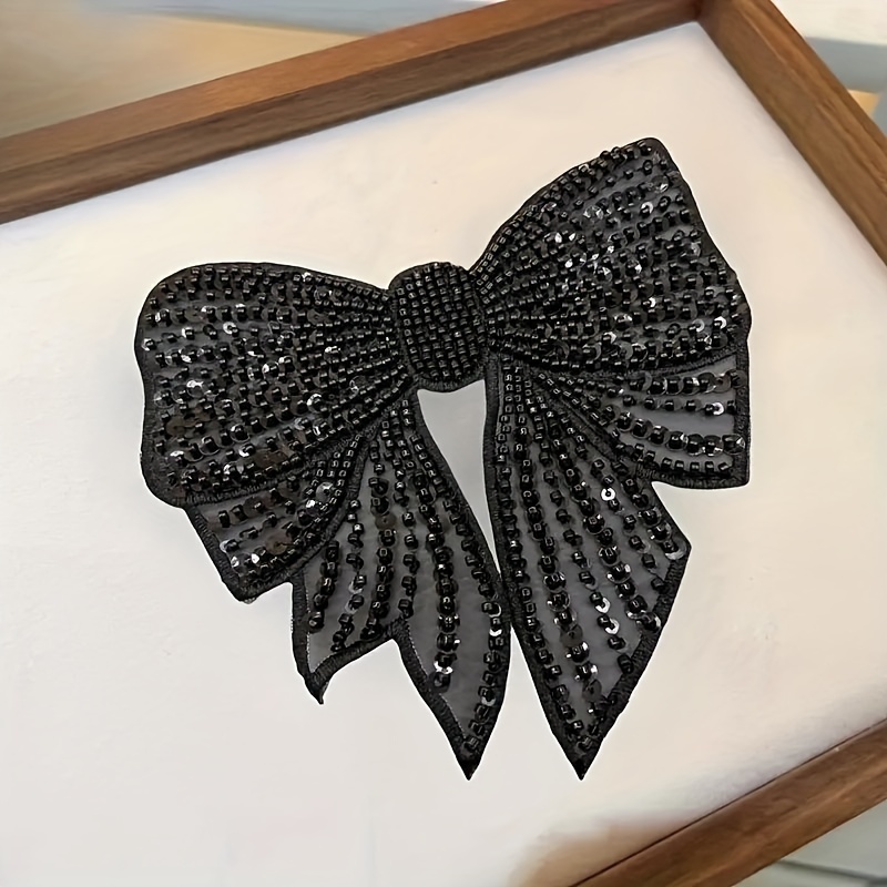 

2pcs Black Sequin Bow Embroidery Hot Stamping Patch, Suitable For Diy Bridal Headwear, Clothing Accessories, And Handicrafts