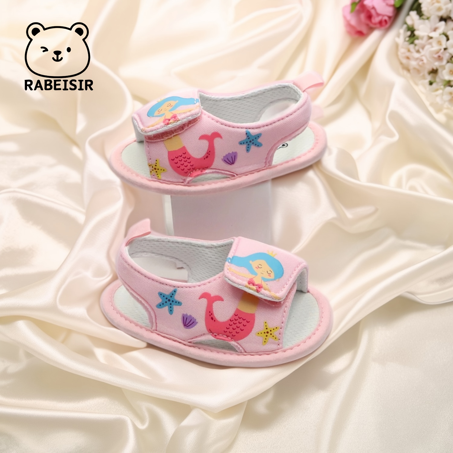 RABEISIR Adorable Mermaid & Watermelon Baby Walker Sandals - Breathable, Non-Slip Soft Sole Shoes with Easy Hook-and-loop Fastener Strap - Perfect for Spring/Summer Daily Wear & Vacation Outfits, Toddler Sandals