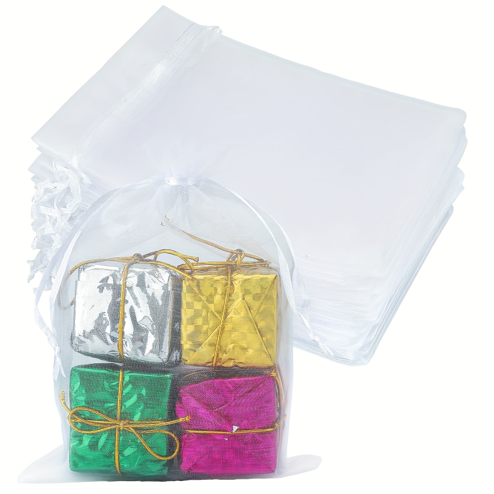 

50pcs Breathable Mesh Organza Bags 5x7 Inches, Sheer Drawstring Pouch For Wedding Favors, Jewelry Packaging, Holiday , Cosmetics, Candy - Multifunctional Gift Bags With Ribbon Tie