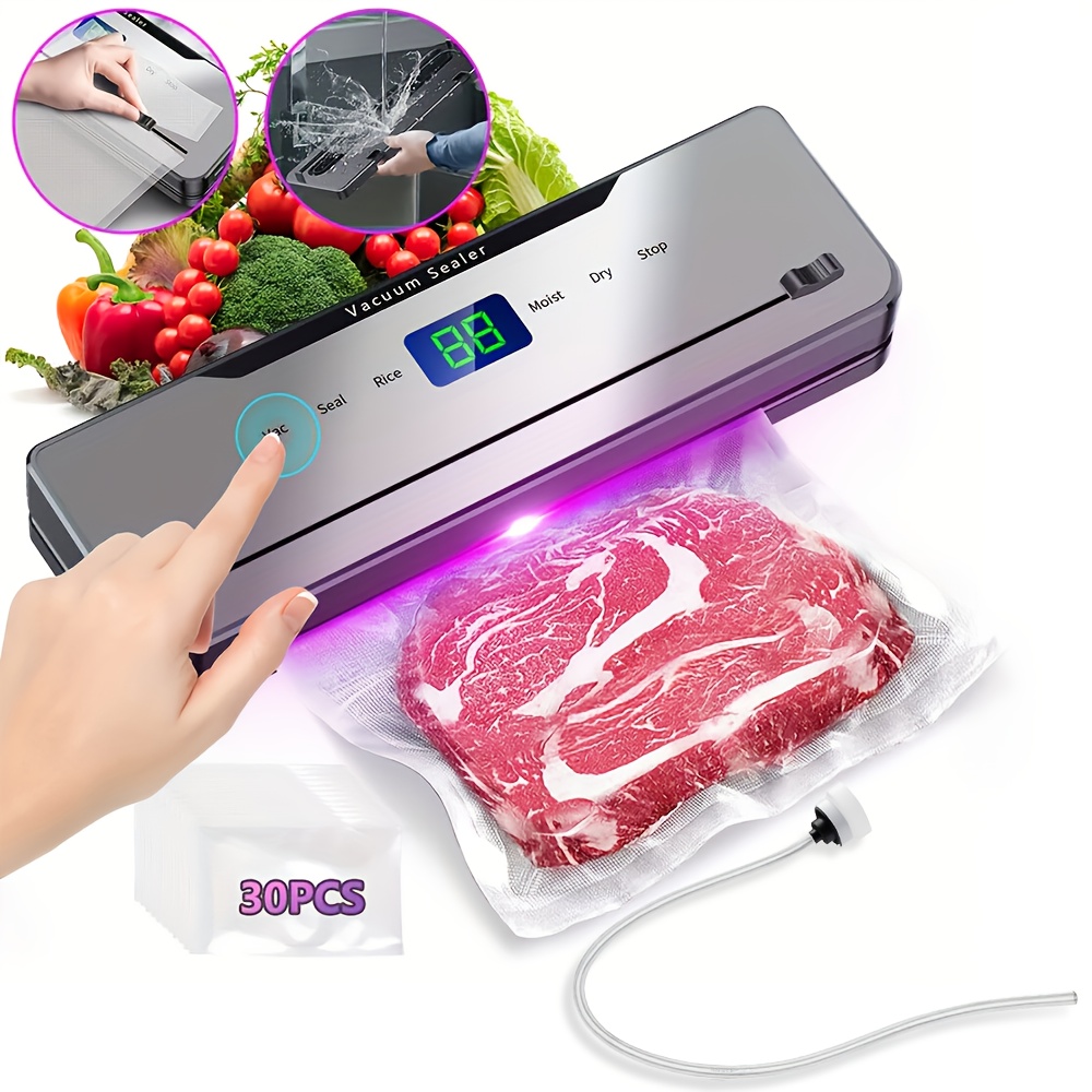 TEMU 6-in-1 Full Automatic Vacuum Sealer Machine, Led Display, For With Built-in Cutter, Air Sealing Dry//external Vacuum System , And 30pcs Vacuum Sealers Bags For Storage And Sous Vide, Air