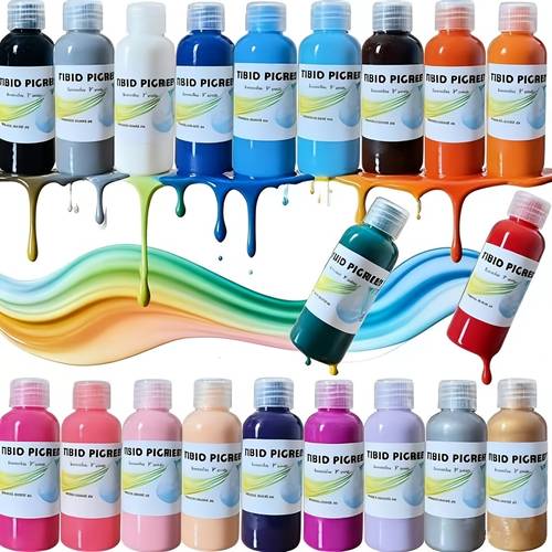 12 colors high gloss fluid acrylic paint set good mobility art pigment waterproof after drying 60ml bottle canvas gypsum professional art supplies