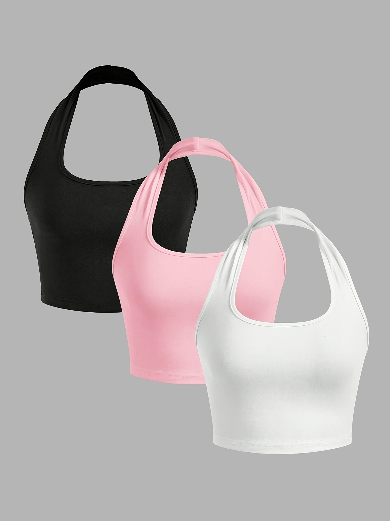 3-piece New Sexy Halter Neck Tank Top, Solid Color Sexy Casual Camisole Top for Women