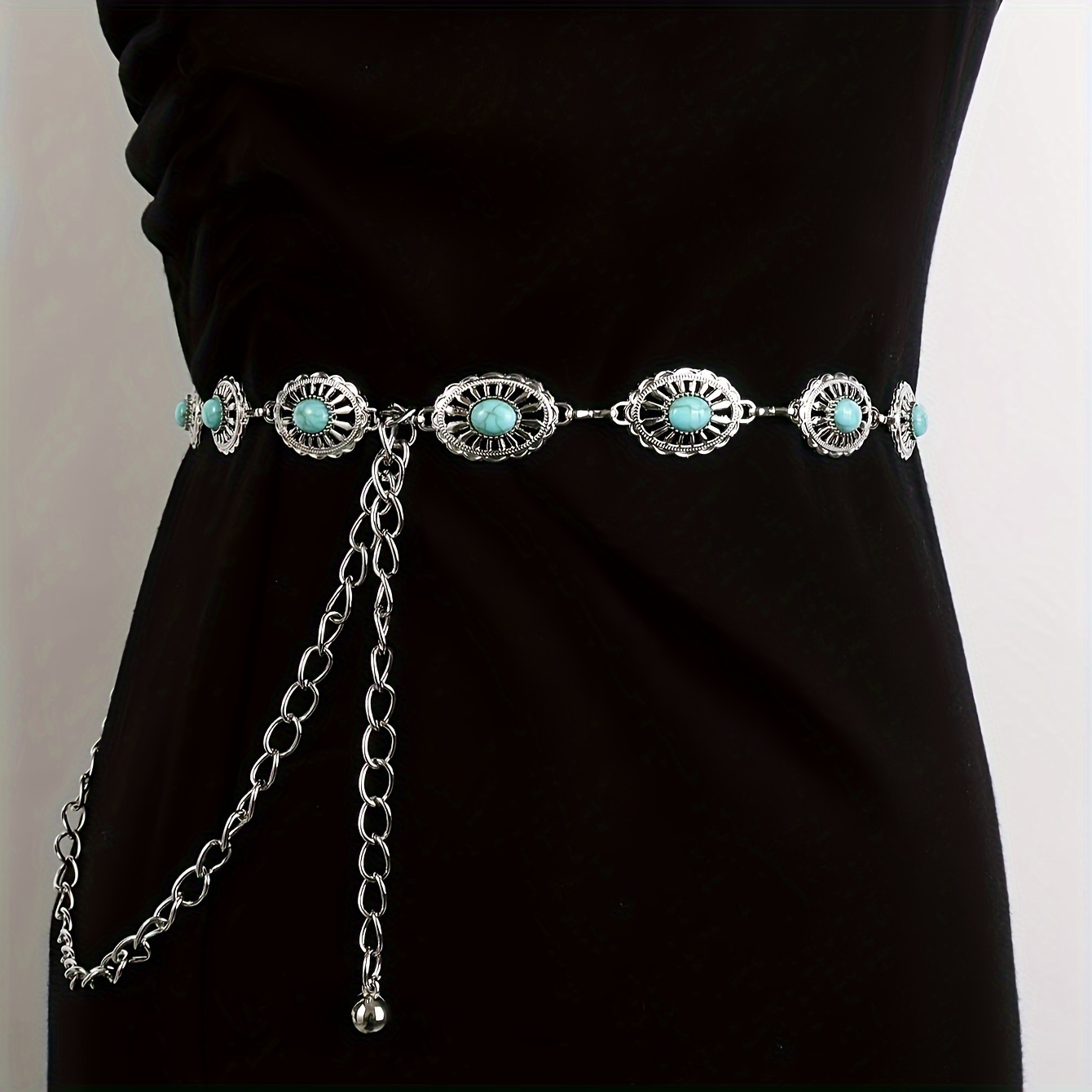 Boho Vintage Turquoise & Silver Waist Belt