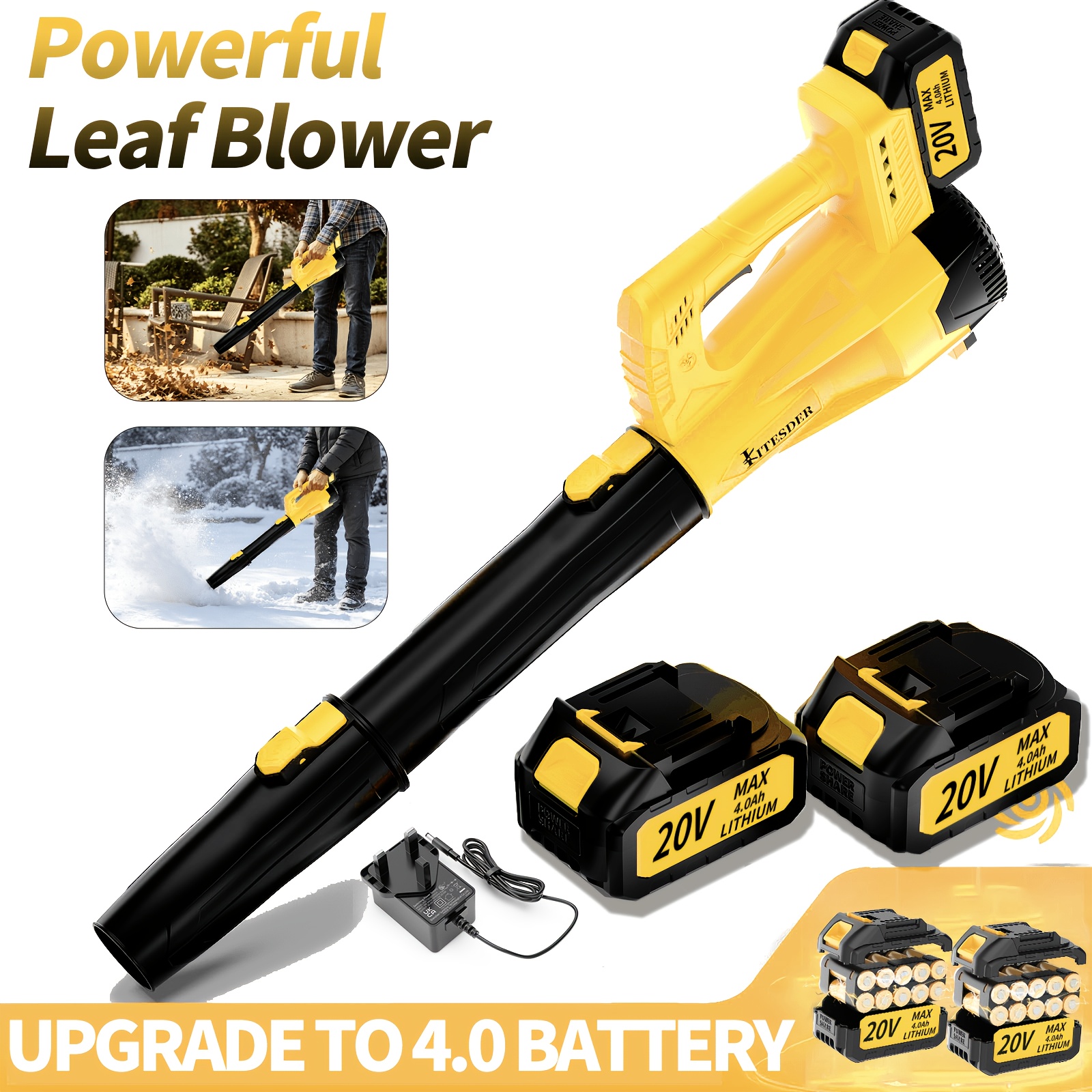 TEMU Pro- Cordless Leaf Blower Heavy Duty, 35 Inch , 4.0ah High Capacity Battery, Performance For Wet Leaves And Snow On Yards, Lawns, Garden