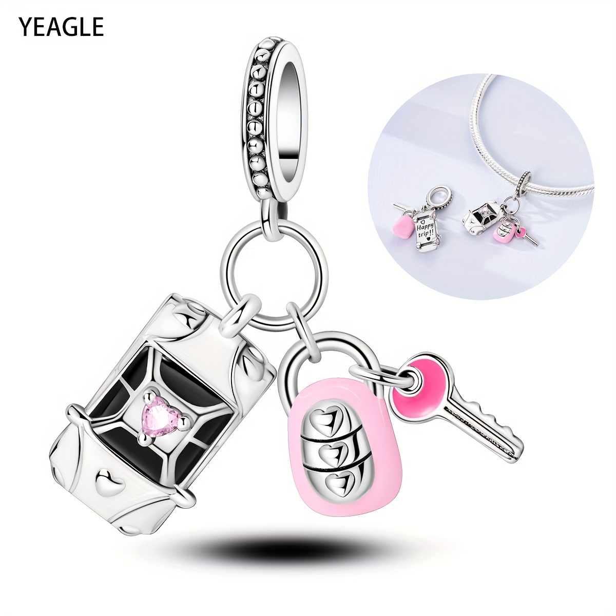 

Charm Bracelet Pendants For Women, 2-in-1 Silver Plated Pink Car And Key Charms, Copper Fashionable Simple Charms For Diy Jewelry Making, Perfect Versatile Gift For Ladies And Girls