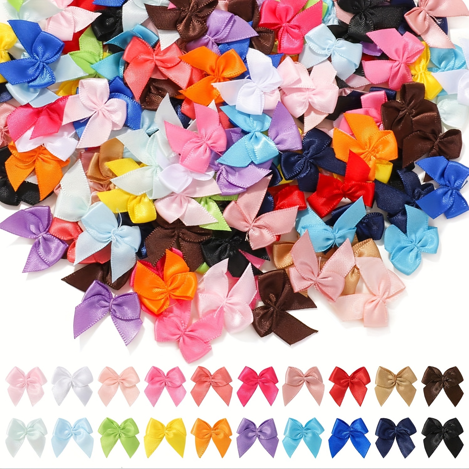 

50-pack Mini Satin Ribbon Bows In Assorted Colors - Polyester Handmade No-feather Bowknots For Diy Crafts, Clothing Accessories & Elegant Gift Decorations